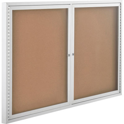 Global Industrial™ Enclosed Bulletin Board - Cork - 60"W x 36"H - 2 Doors
