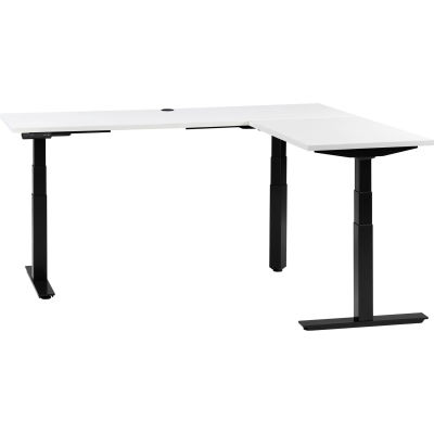 Interion® L-Shaped Electric Height Adjustable Desk, 72"W x 24"D, White W/ Black Base