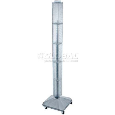 Global Approved 700226-CLR 60" Pegboard Rolling Floor Display, 4-Sided, Clear Translucent ,1 Piece