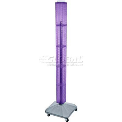 Global Approved 700226-PUR 60" Pegboard Rolling Floor Display, 4-Sided, Purple Translucent ,1 Piece
