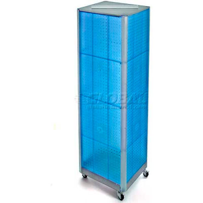 Global Approved 700406-BLU Four-Sided Spinning Pegboard Floor Display W/ Wheels, 16" x 60", Blue