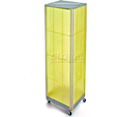 Azar Displays 700406-YEL Four-Sided Spinning Pegboard Floor Display W/ Wheels, 16" x 60", Yellow