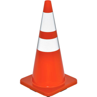 Global Industrial™ 28" Traffic Cone, Reflective, Solid Orange Base, 7 lbs