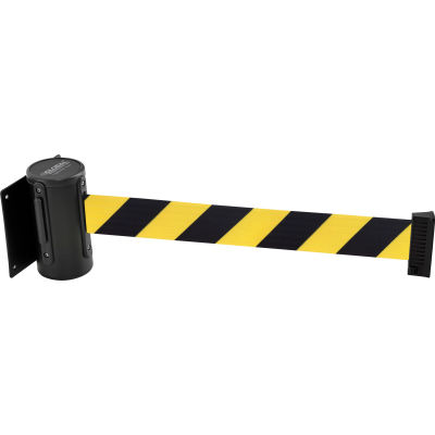 Global Industrial Wall Mount Retractable Belt Barrier, Black Mount, 7-1/2' L Black/Yellow Belt