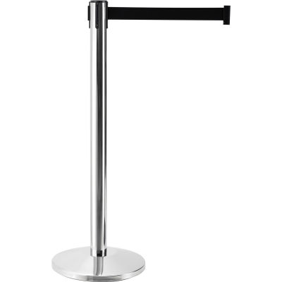 Global Industrial Crowd Control Stanchion, 40" Stainless Steel Post, 7-1/2' L Black Belt - Pkg Qty 2