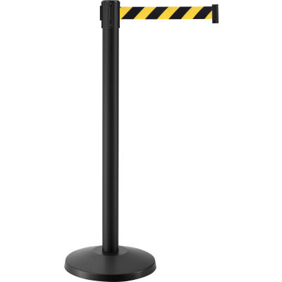 Global Industrial Retractable Belt Barrier, 40" Black Post, 7-1/2' Black/Yellow Belt - Pkg Qty 2