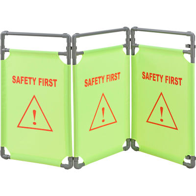 Global Industrial "Safety First" Folding Fabric Barrier, Lime Green, English