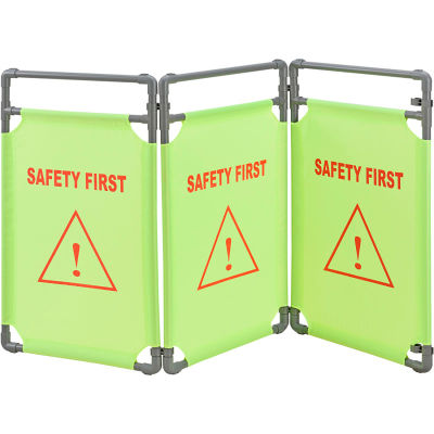 Global Industrial™ "Safety First" Folding Fabric Barrier, Lime Green, English