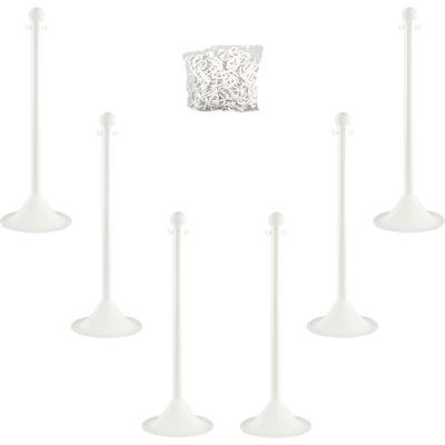 Mr. Chain 71001-6 Plastic Stanchion Kit, White, 6pk 50' of 2" Chain, 2" Pole, 14" Base, 41"H