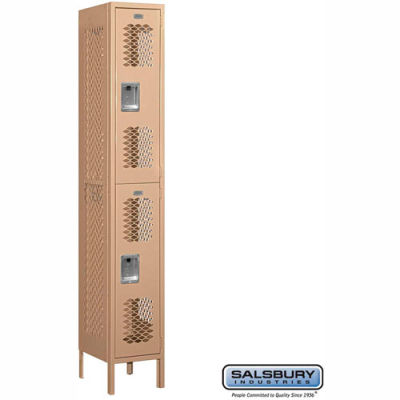 Vented Metal Locker 72165 - Double Tier 1 Wide 12"W x 15"D x 36"H Tan Assembled