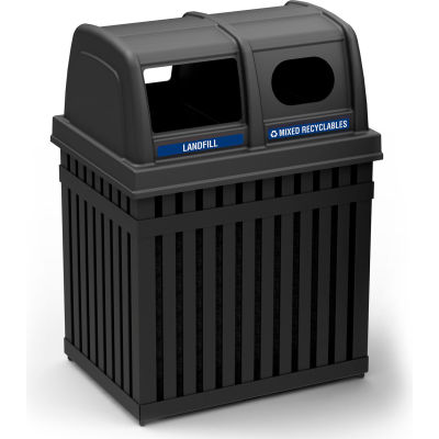 Commercial Zone ArchTec Parkview Double Trash/Recycling Container w/Dome Lid Two 25 Gal. BK 72720199
