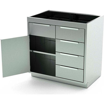 AERO Stainless Steel Base Cabinet BC-2203, 1 Hinged Door, 1 Shelf, 5 Drawers, 48"W x 21"D x 36"H