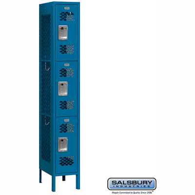 Vented Metal Locker 73162 - Triple Tier 1 Wide 12"W x 12"D x 24"H Blue Unassembled