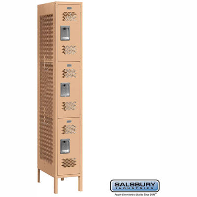 Vented Metal Locker 73168 - Triple Tier 1 Wide 12"W x 18"D x 24"H Tan Unassembled