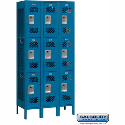 Vented Metal Locker 73362 - Triple Tier 3 Wide 12"W x 12"D x 24"H Blue Assembled