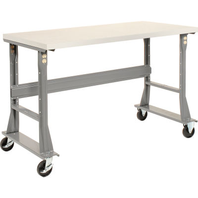 Global Industrial™ 48 x 30 Mobile Fixed Height Flared Leg Workbench - Laminate Square Edge Gray