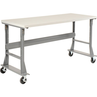 Global Industrial™ 72 x 36 Mobile Fixed Height Flared Leg Workbench - ESD Safety Edge Gray
