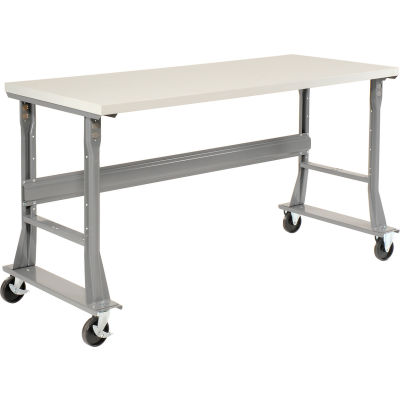 Global Industrial 72 x 30 Mobile Fixed Height Flared Leg Workbench - ESD Safety Edge Gray