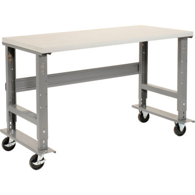 Global Industrial 60x36 Mobile Adj. Height C-Channel Leg Workbench - Laminate Square Edge