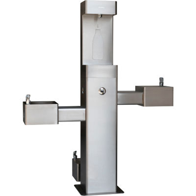 Global Industrial Outdoor Bottle Filler w/Bi-Level Drinking Fountain & Pet Station, Stainless