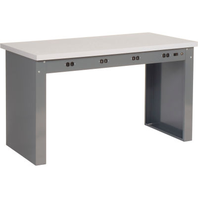 Global Industrial™ Panel Leg Workbench w/ESD Square Edge Top & Power Apron, 72"W x 36"D, Gray