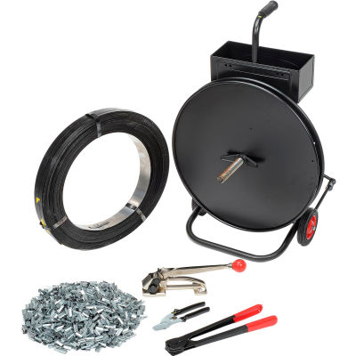 Global Industrial™ Strapping Kit w/ Tensioner/Sealer/Seals & Cart, 2940'L x 1/2" Strap Width