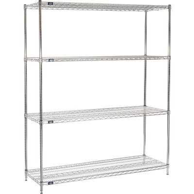 Nexel® Chrome, 4 Tier, Wire Shelving Starter Unit, 72"W x 21"D x 74"H