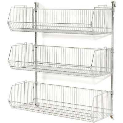 Wall Mount Basket Kit 48"W x 20"D x 9"H (3 Basket) Chrome