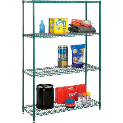 Nexel® Wire Shelving Unit, 48"W x 18"D x 74"H, Green Epoxy