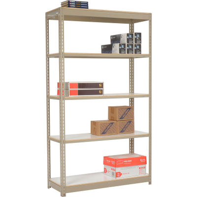 Global Industrial™ Heavy Duty Tan Shelving 36"W x 18"D x 84"H With 5 Shelves - Laminate Deck
