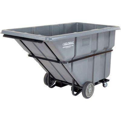 Global Industrial Forkliftable Extra HD Plastic Tilt Truck, 1.5 Cu. Yd. 2000 Lbs. Cap, Gray