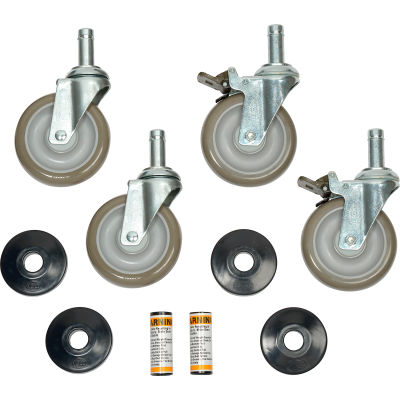 Nexel Stem Caster Set (4)5"X1-1/4"Gray Polyurethane W/ Plastic Brake Plate