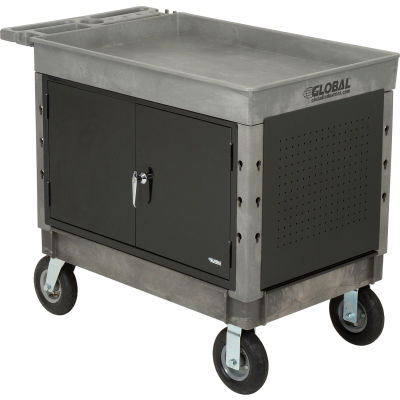 Global Industrial Extra Strength Plastic Mobile Work Center Tray Top 44x25-1/2 Gray 8" Casters
