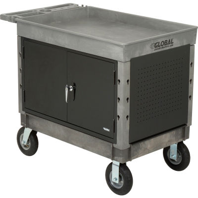 Global Industrial™ Utility Cart w/2 Tray Shelves & 8" Casters, 44"L x 25-1/2"W x 32-1/2"H