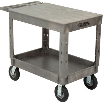 Global Industrial Extra Strength Plastic 2 Flat Shelf Service Cart 44x25-1/2 8" Wheels