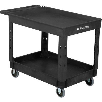 Global Industrial Tray Top Plastic Utility Cart, 2 Shelf, 44"Lx25-1/2"W, 5" Casters, Black