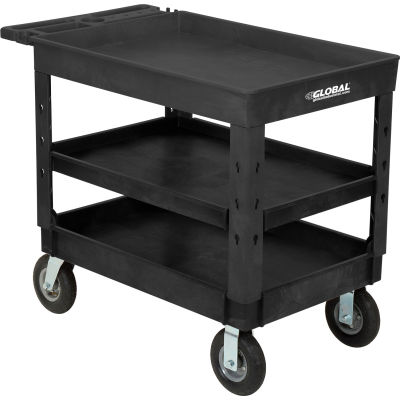 Global Industrial Tray Top Utility Cart w/3 Shelves, 44"L x 25-1/2"W x 35-1/2"H, Black