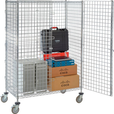 Wire Security Truck, Chrome, 24"W x 48"L x 69"H, Polyurethane, 4 Swivel, 2 Brake Casters