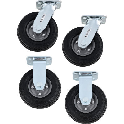 Global Industrial 6" Pneumatic Caster Kit For 6-8BU Plastic Bulk Box Truck, 2 Swivel/2 Rigid