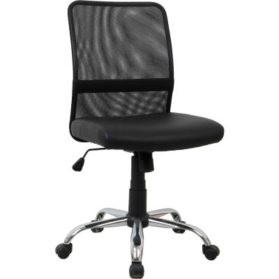 Interion® Armless Mesh Back Task Chair - Leather - Black