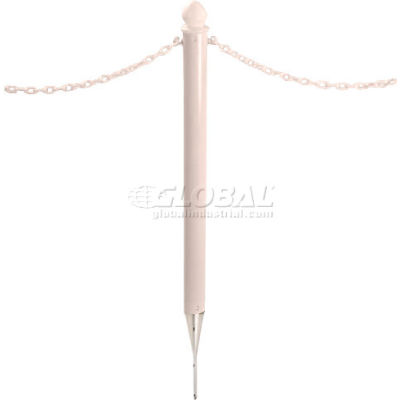 Global Industrial Plastic Stanchion Post With Ground Stake, 41"H, White - Pkg Qty 6