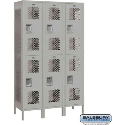 Double Tier 6 Door Extra Wide Vented Metal Locker, 15"Wx18"Dx36"H, Gray, Unassembled