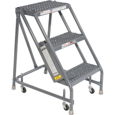 Grip 16"W 3 Step Steel Rolling Ladder 10"D Top Step - KDSR003162