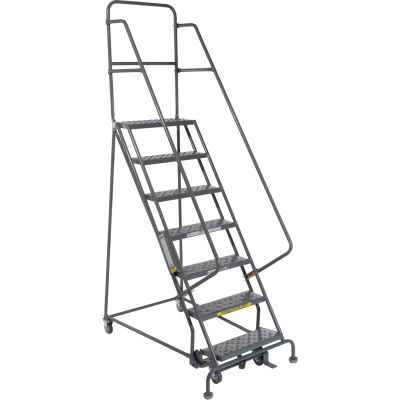7 Step 24"W 10"D Top Step Steel Rolling Ladder - Perforated Tread - KDSR107246