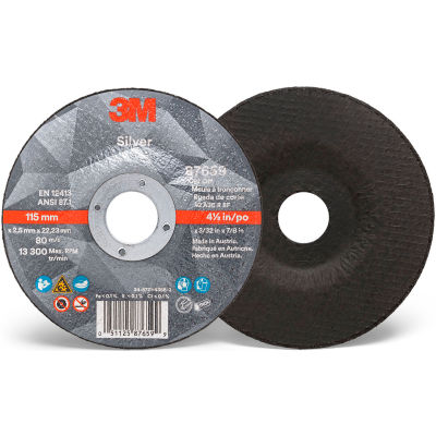 3M™ Silver Cut-off Wheel, 4-1/2" x 0.094" x 7/8" T27, Ceramic Grain - Pkg Qty 50
