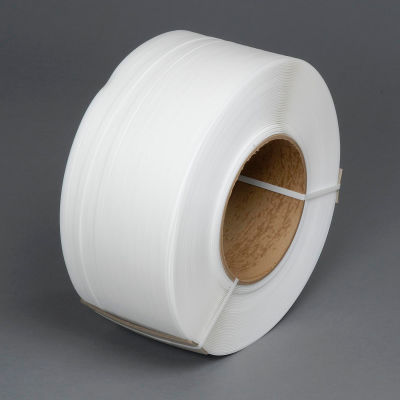 Global Industrial™ 8" x 8" Core Machine Grade Strapping, 9000'L x 1/2"W x 0.022" Thick, White