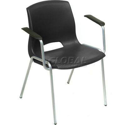 Interion® Merion Collection Stacking Chair With Mid Back Fixed Arms, Plastic, Black - Pkg Qty 4