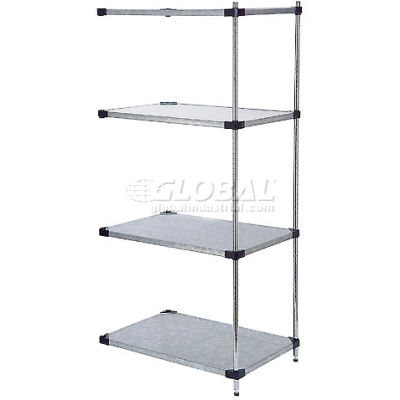 Nexel® 4 Tier Shelving Add-On Unit, Solid Galvanized Steel, 48"Wx24"Dx63"H