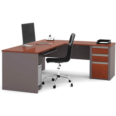 Bestar® L Desk with Pedestal - 71" - Bordeaux & Slate - Connexion Series