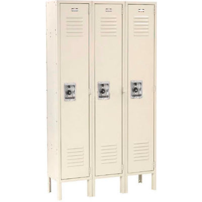 Global Industrial Infinity® Single Tier 3 Door Locker, 12"Wx15"Dx60"H, Tan, Unassembled